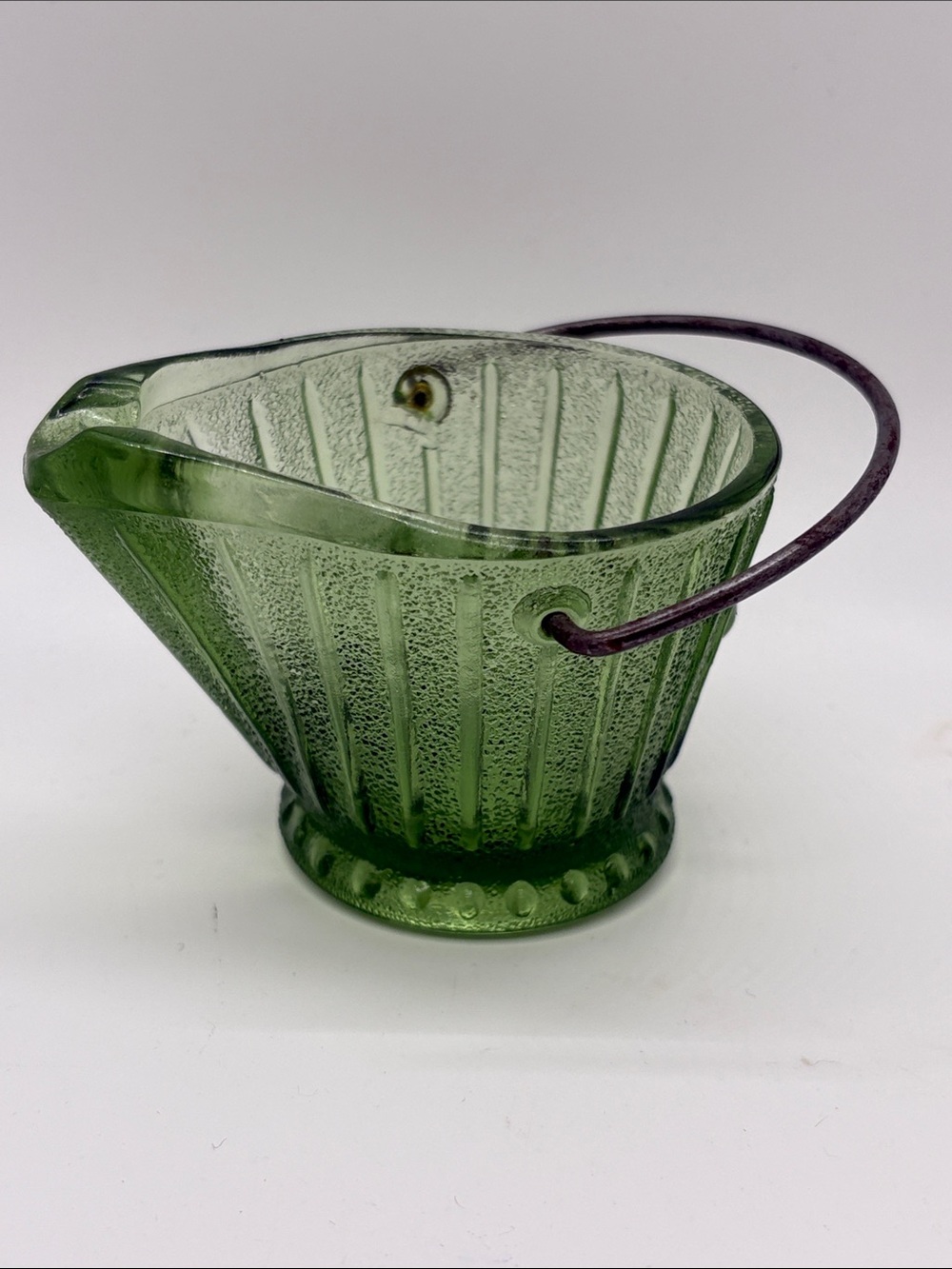 Vintage green glass mini coal bucket ashtray